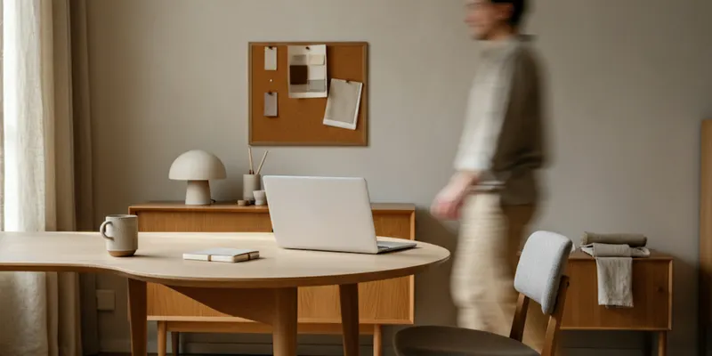 A quiet home desk with a laptop and notes